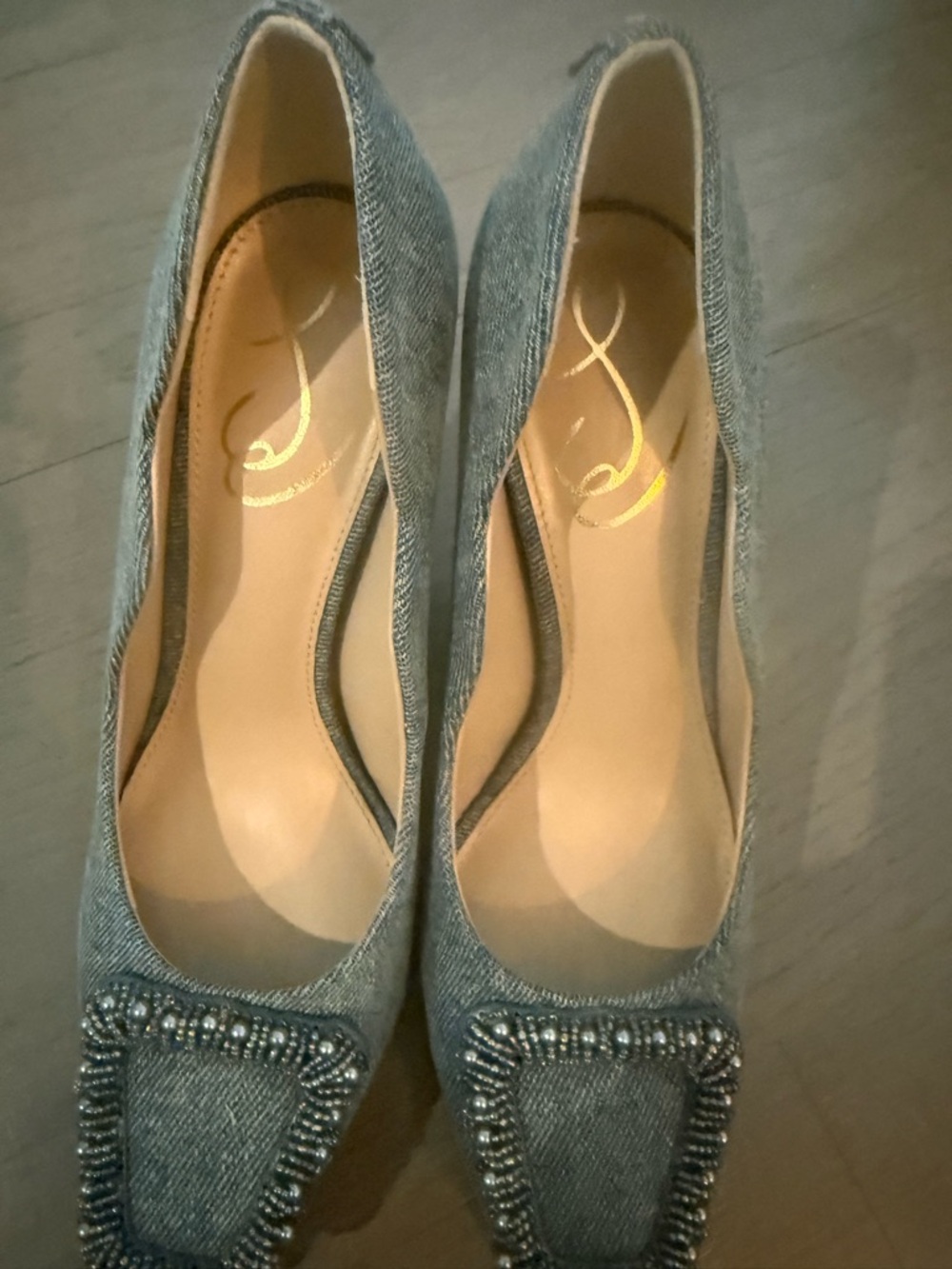 Women's Denim Embellished Pointed Toe Heels - Blue